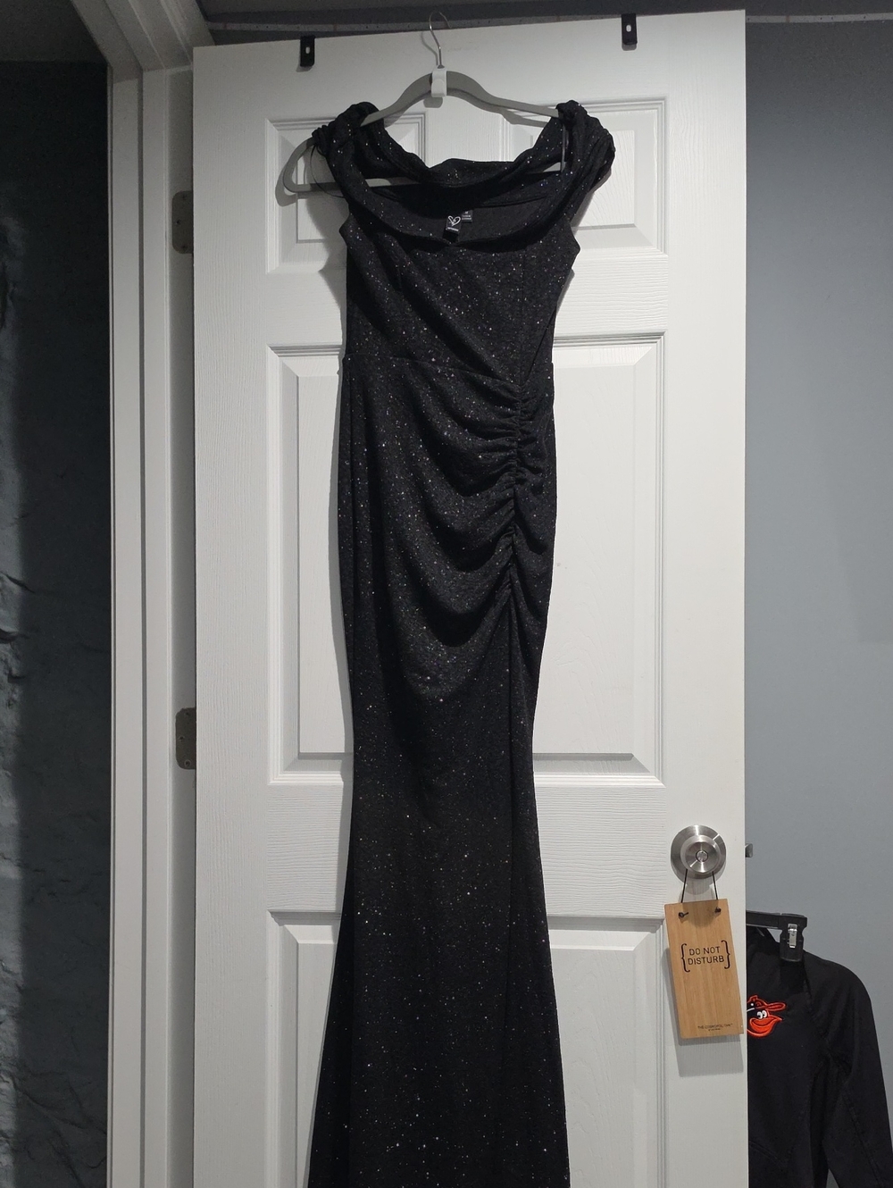 Elegant Black Sparkle Maxi Dress with Ruched Detail